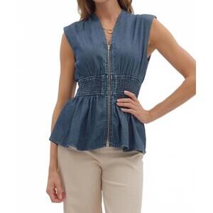 NEW ENTRO zip up blouse in dark denim